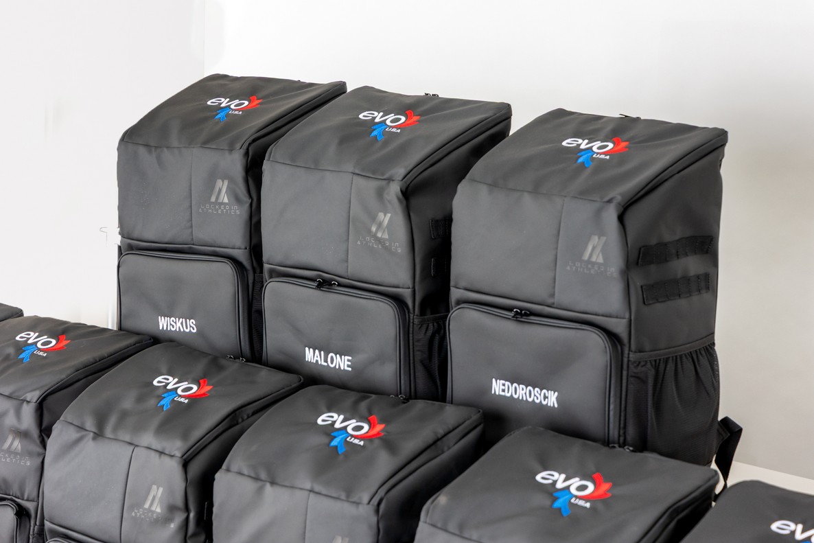 Custom embroidered team bags produced for EVO USA and Jamaican National Gymnastics Team athletes