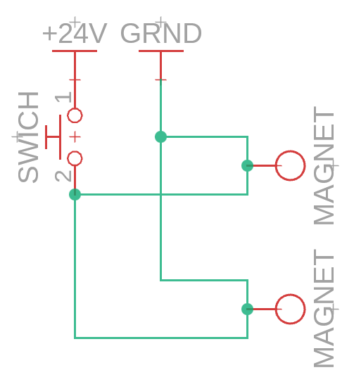 Electronics schematic showing switch and dual-electromagnet wiring