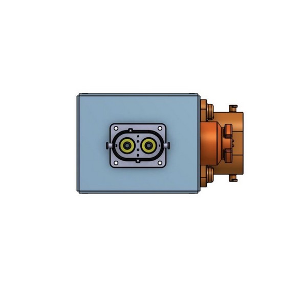 CAD model of the sealed high-voltage junction box with connector plate